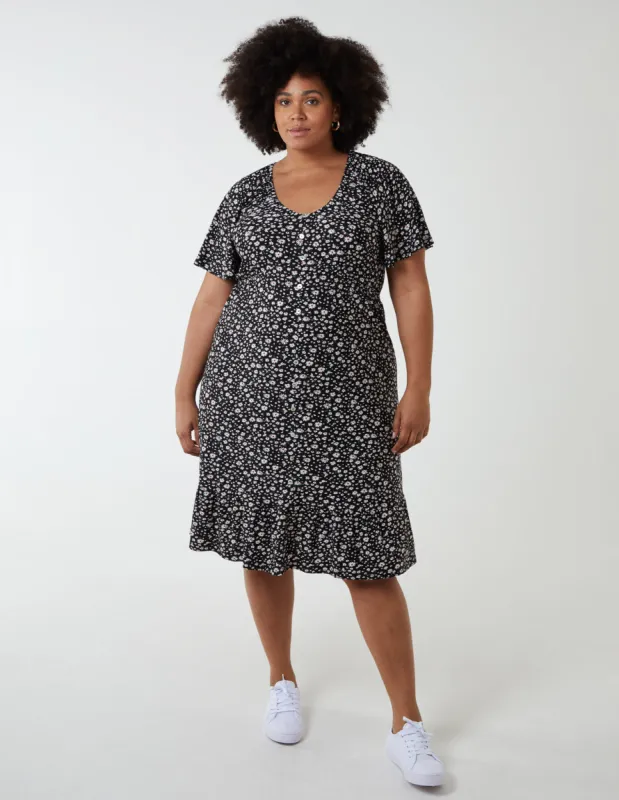 Curve Trapeze Button Through Raglan Mini Dress sold by Blue Vanilla