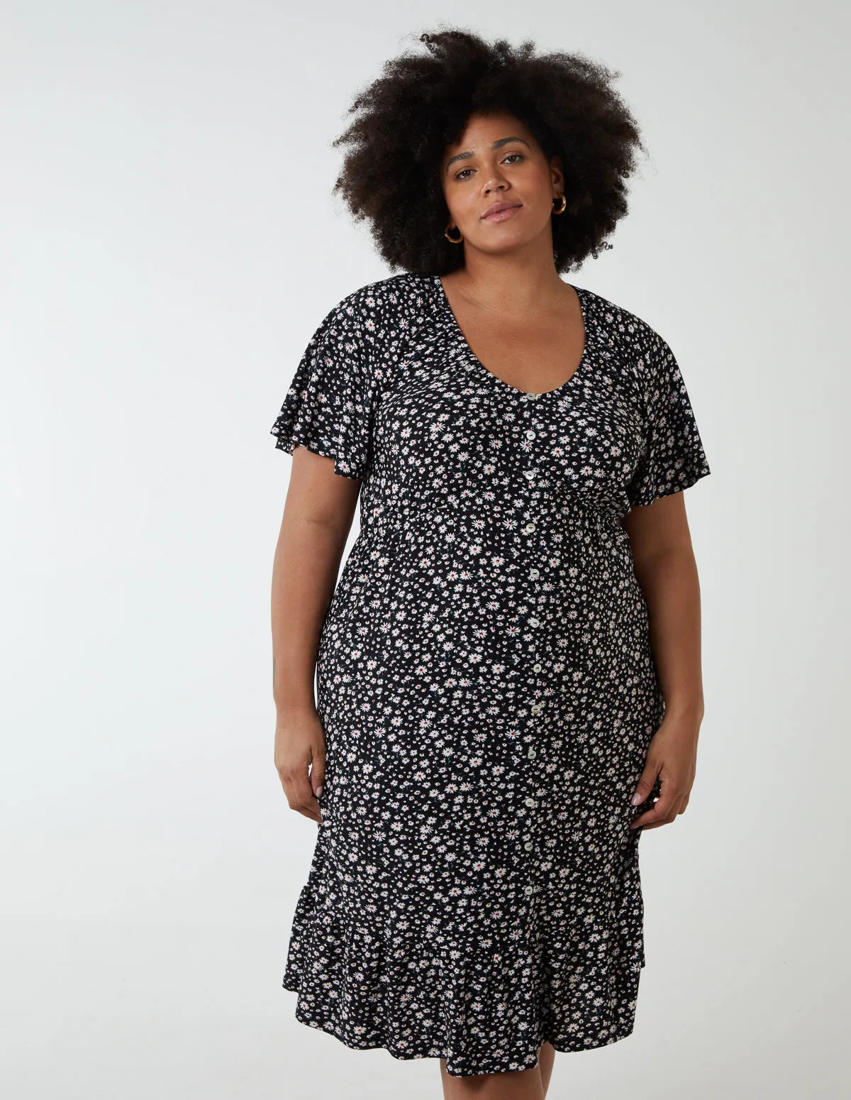 Curve Trapeze Button Through Raglan Mini Dress sold by Blue Vanilla product image thumbnail 3