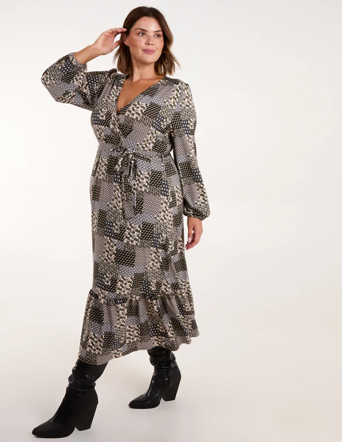 Curve Geometric Wrap Front Belted Midi Dress sold by Blue Vanilla product image thumbnail 2