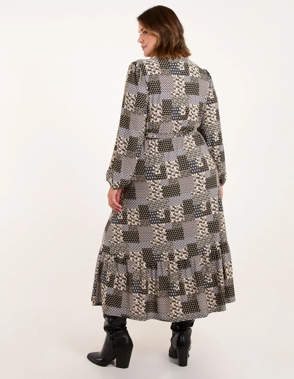 Curve Geometric Wrap Front Belted Midi Dress sold by Blue Vanilla product image thumbnail 4