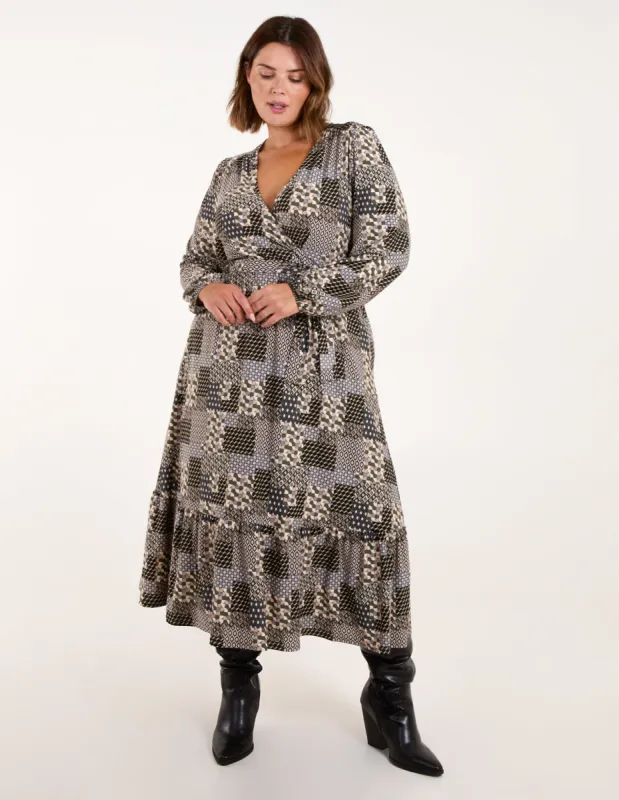 Curve Geometric Wrap Front Belted Midi Dress sold by Blue Vanilla