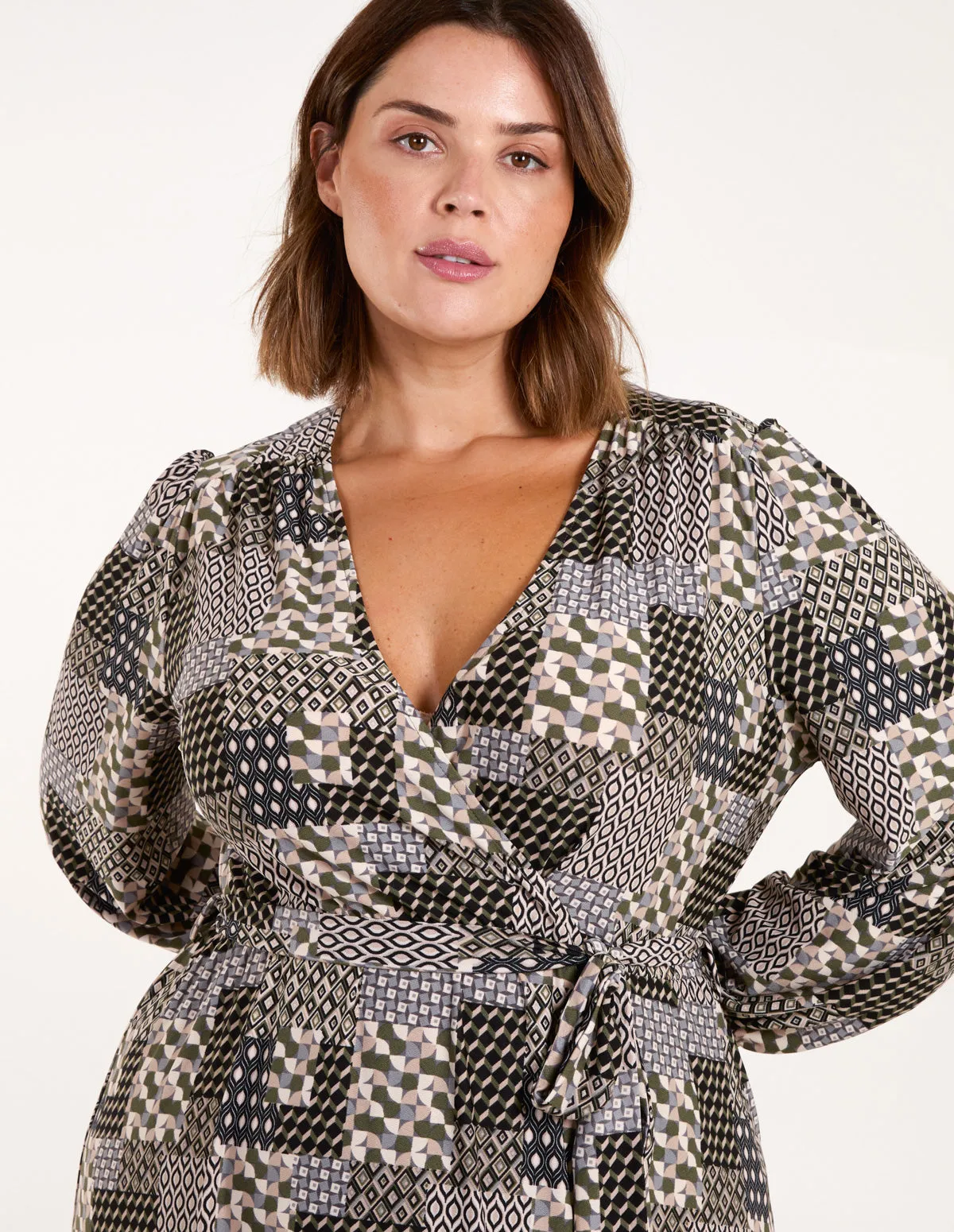 Curve Geometric Wrap Front Belted Midi Dress sold by Blue Vanilla product image thumbnail 3