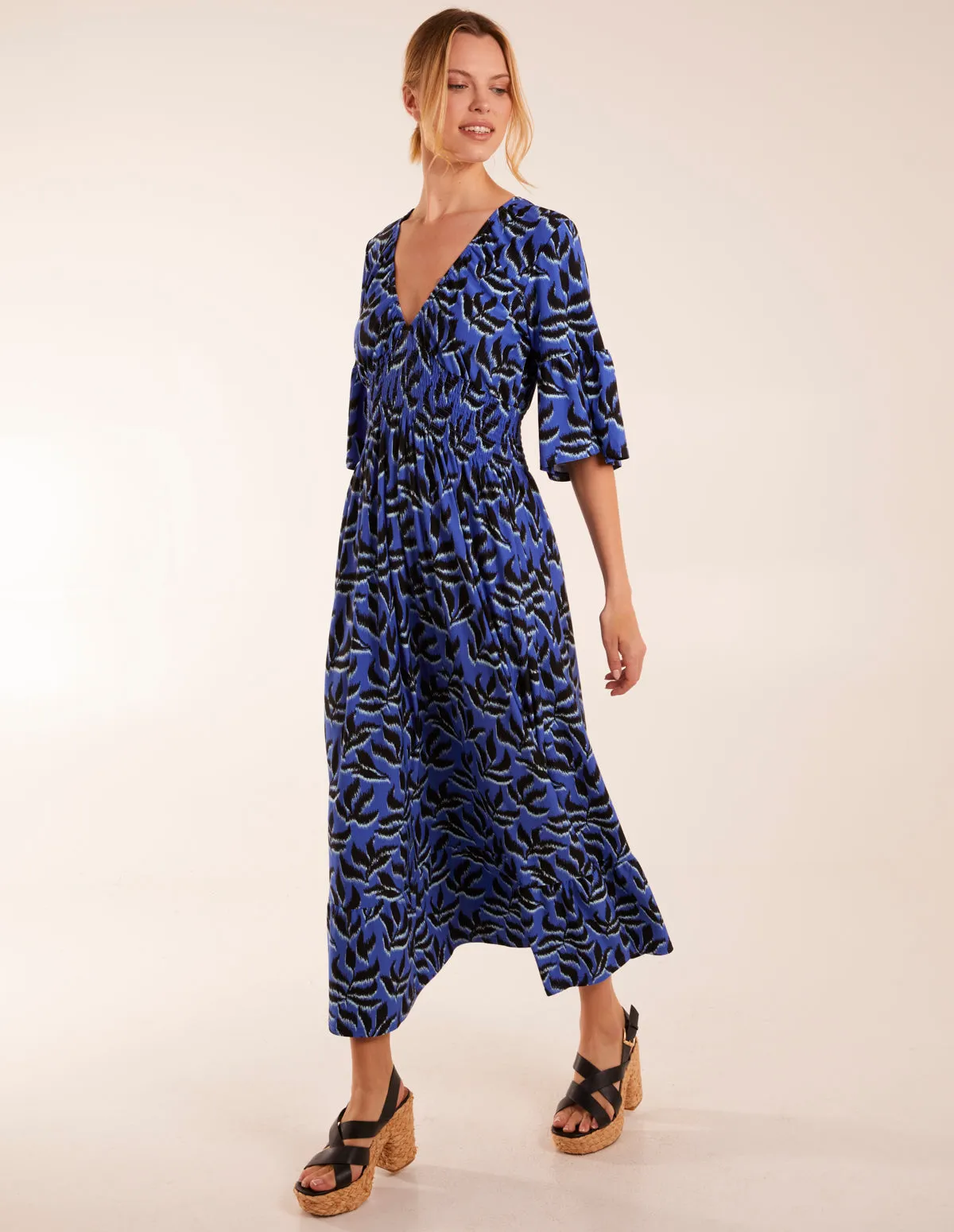 Elasticated Neck Shirred Waist Midi Dress sold by Blue Vanilla product image thumbnail 3