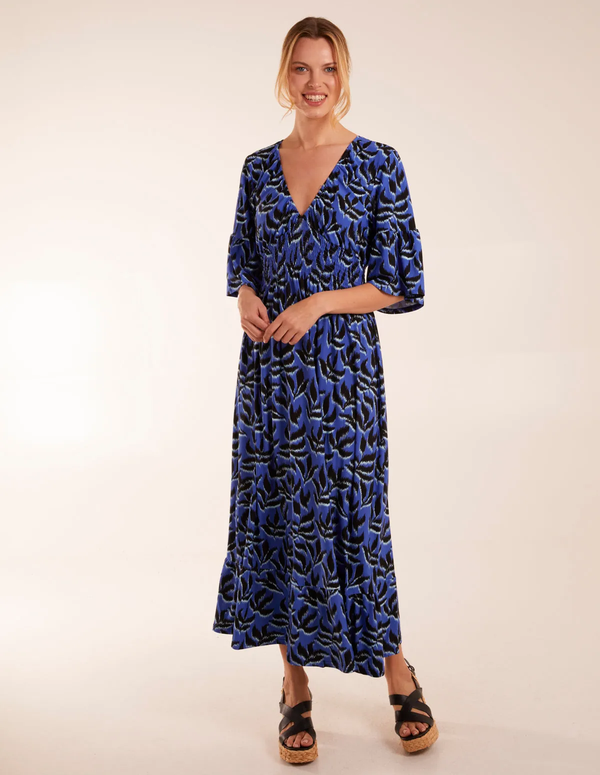 Elasticated Neck Shirred Waist Midi Dress sold by Blue Vanilla