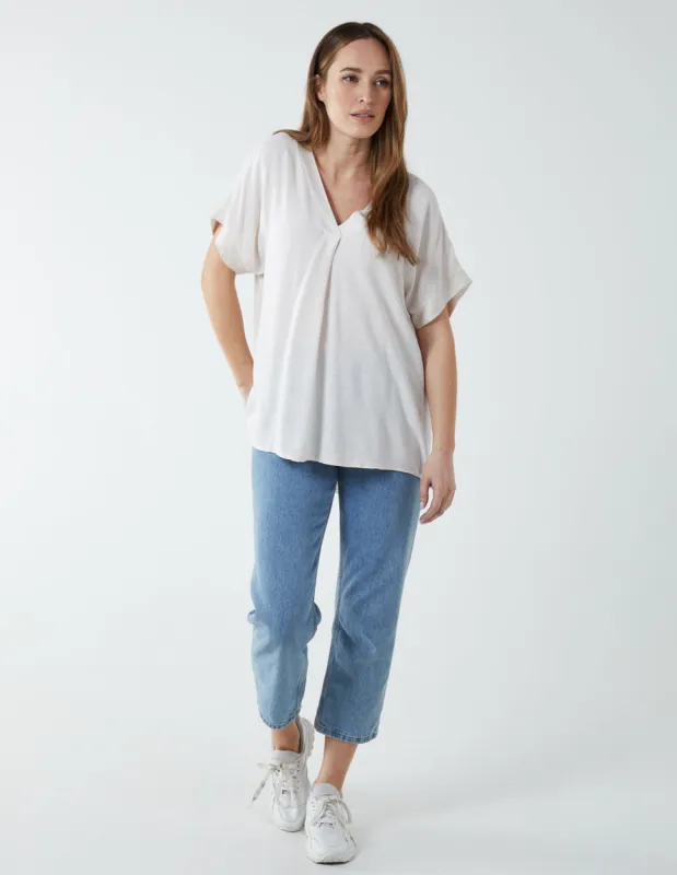 Satin Trim  V Neck Top sold by Blue Vanilla