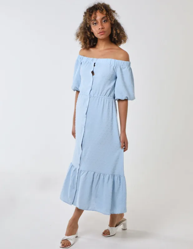 Bardot Button Through Midi Dress made by Blue Vanilla