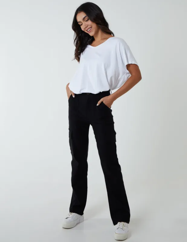 Straight Leg Pocket Detail Cargo Jeans sold by Blue Vanilla