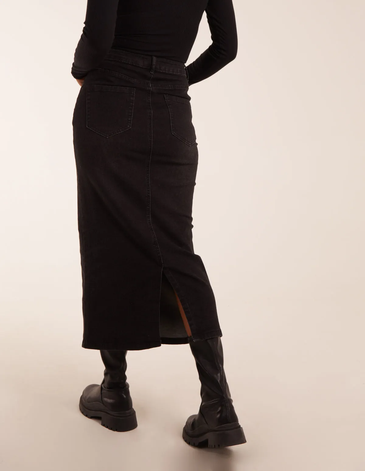 Mid Rise Denim Midi Skirt sold by Blue Vanilla product image thumbnail 4