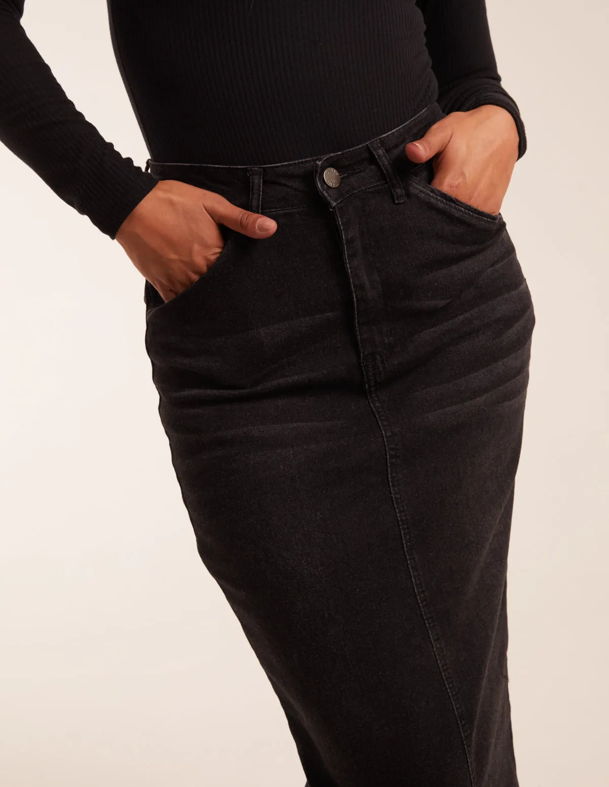 Mid Rise Denim Midi Skirt sold by Blue Vanilla product image thumbnail 3