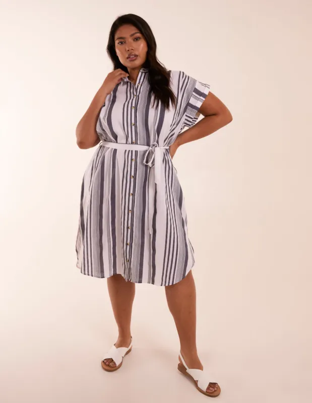 Curve Stripe Button Front Shirt Dress sold by Blue Vanilla