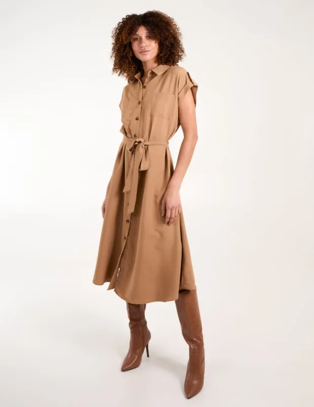 Button Front Midi Utility Shirt Dress sold by Blue Vanilla