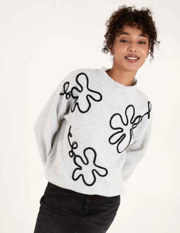 Abstract Flower Embroidery Jumper sold by Blue Vanilla