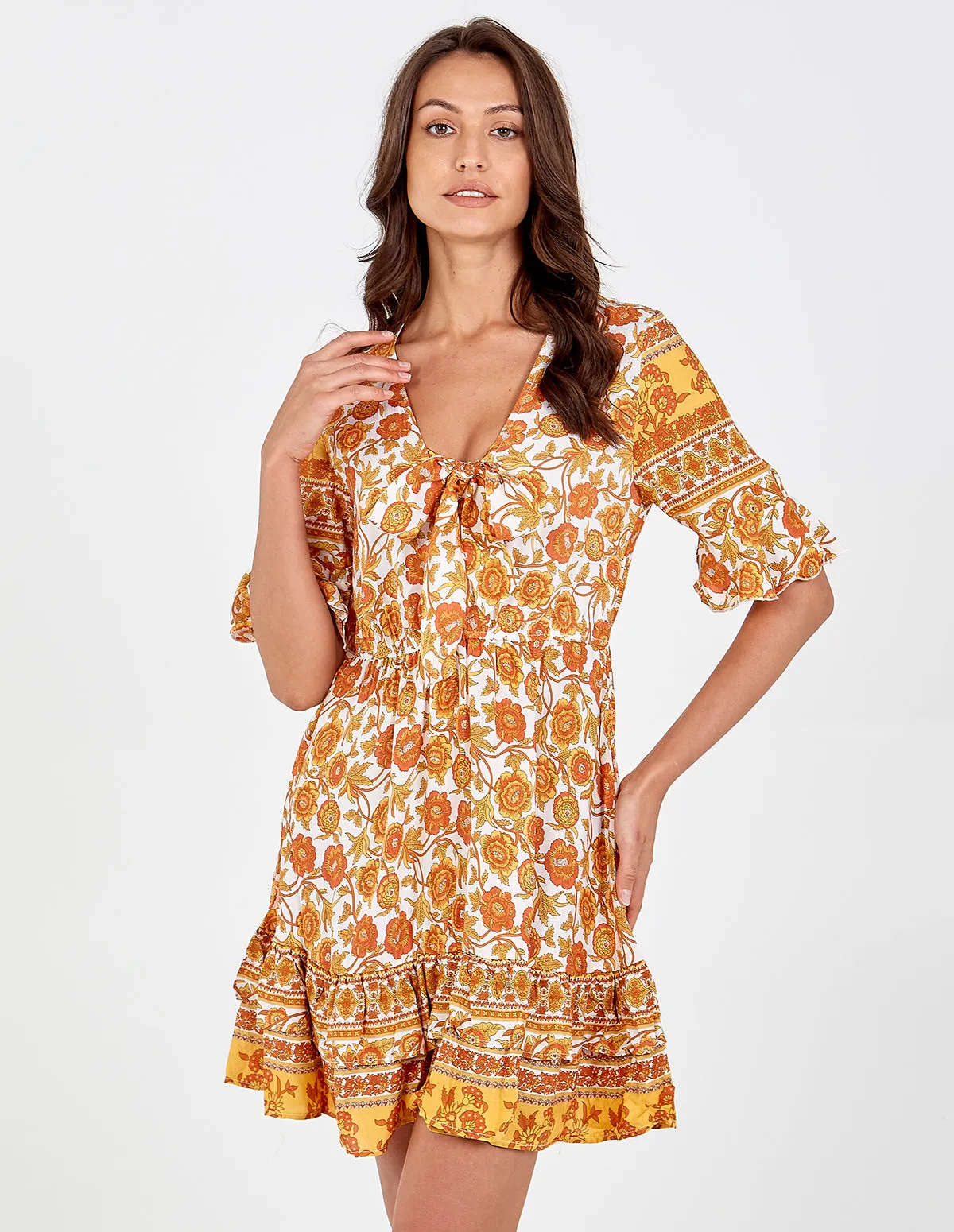 Tie Front Frill Sleeve Dress sold by Blue Vanilla