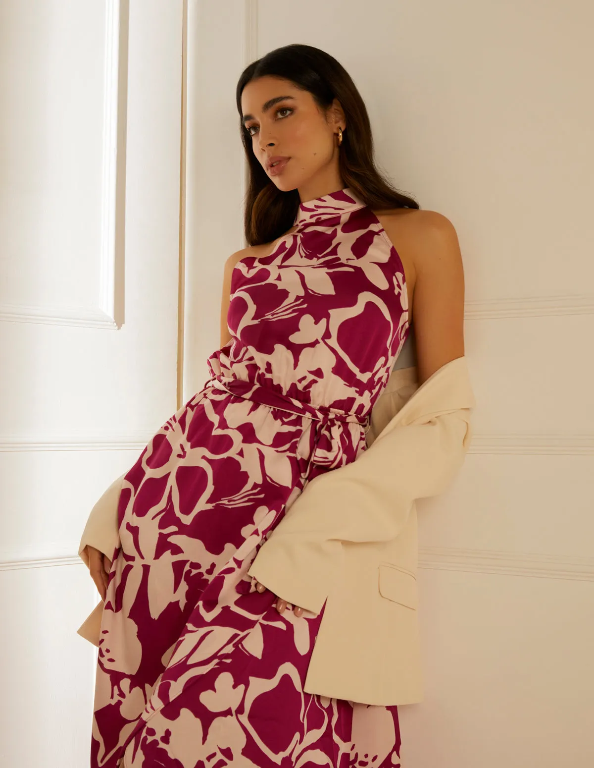 Abstract Print Halter Neck Midi Wrap Dress sold by Blue Vanilla