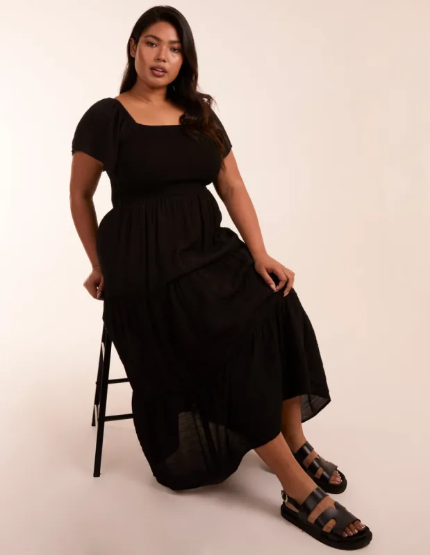 Curve Milkmaid Square Neck Flutter Sleeve Dress sold by Blue Vanilla