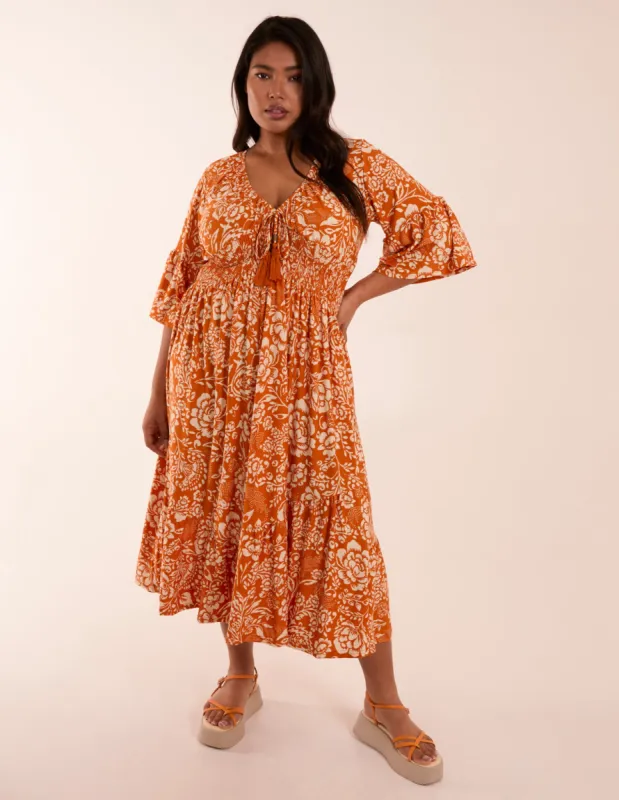 Curve Elasticated V Neck Midi Dress sold by Blue Vanilla