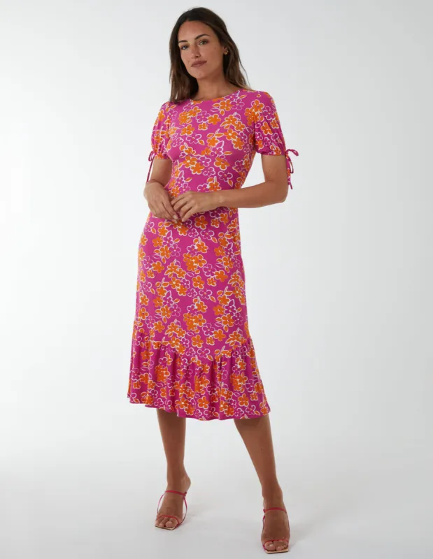 Crew Neck Midi Dress With Scrunchie Back Detail made by Blue Vanilla