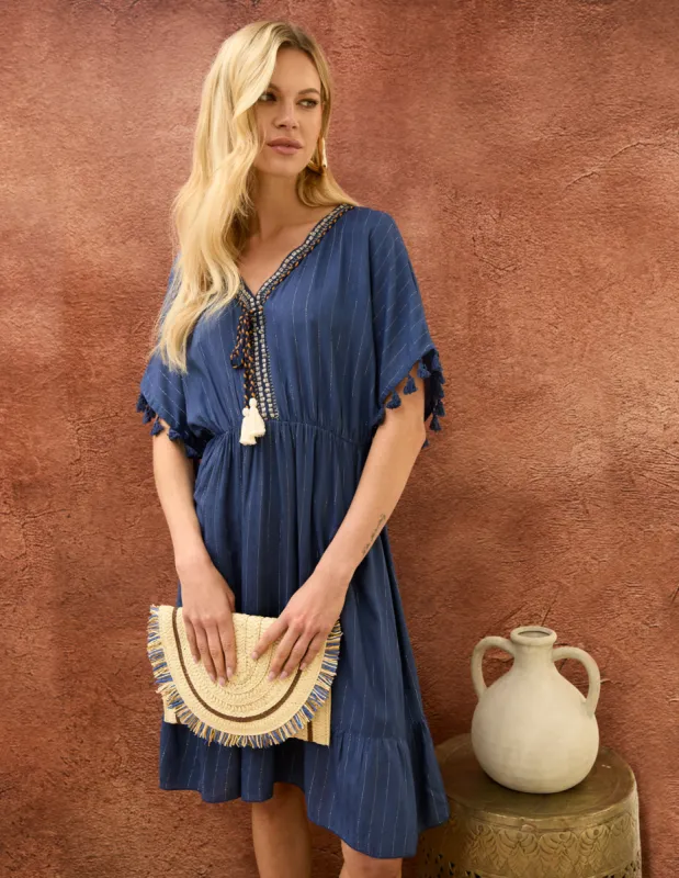 Tassel Detail V Neck Dress sold by Blue Vanilla