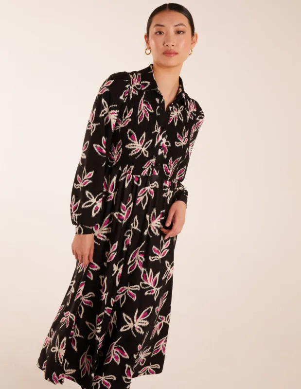 Shirred Bust Long Sleeve Midi Shirt Dress sold by Blue Vanilla