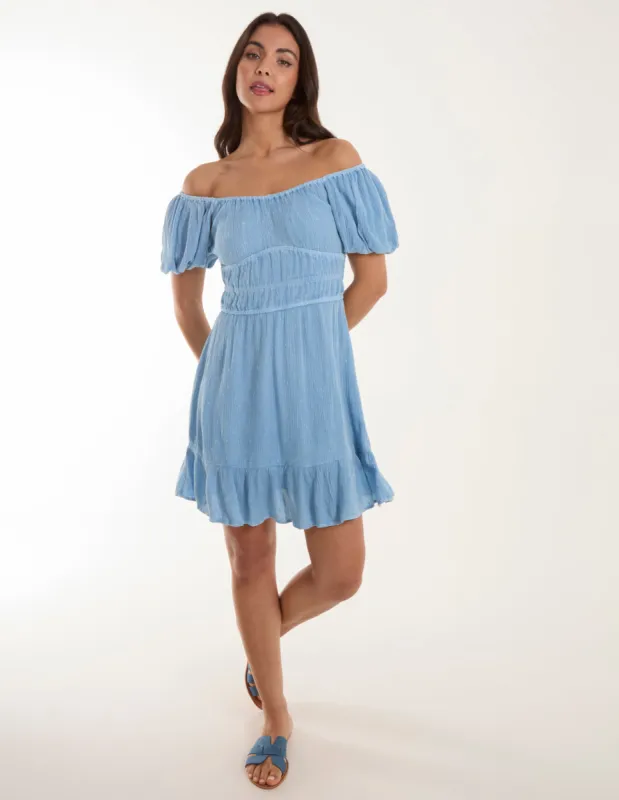 Puff Ball Bardot Mini Dress sold by Blue Vanilla