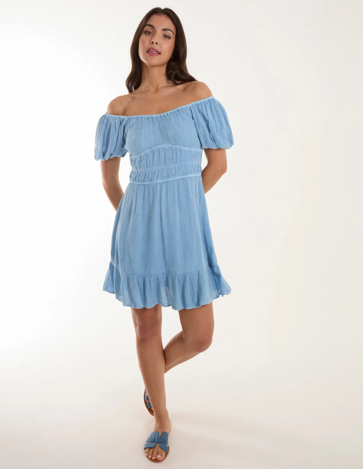 Puff Ball Bardot Mini Dress sold by Blue Vanilla