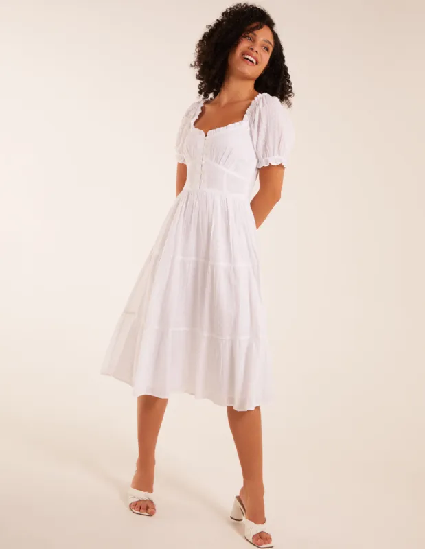 Puff Sleeve Button Through Midi Dress sold by Blue Vanilla