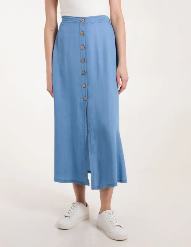 Tencel Button Front Midi Skirt sold by Blue Vanilla