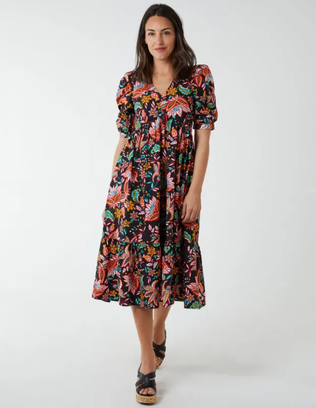 V-Neck Puff Sleeve Midi Dress sold by Blue Vanilla