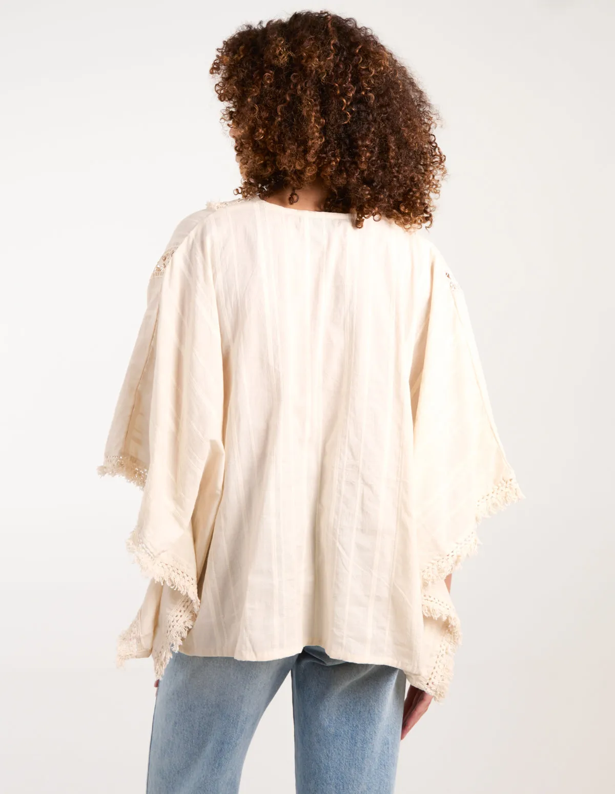 V Front Crochet Fringe Kimono Top sold by Blue Vanilla product image thumbnail 4