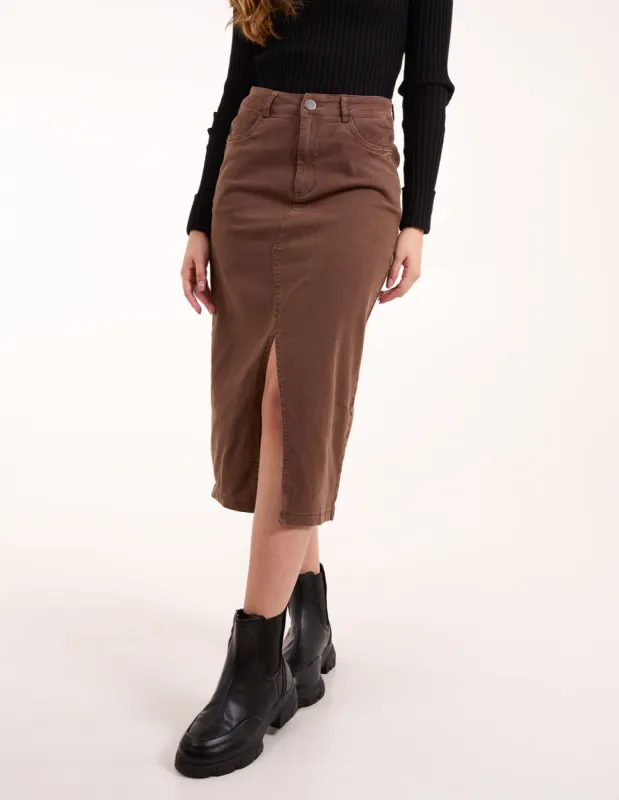 Acid Wash Denim Mid Skirt sold by Blue Vanilla