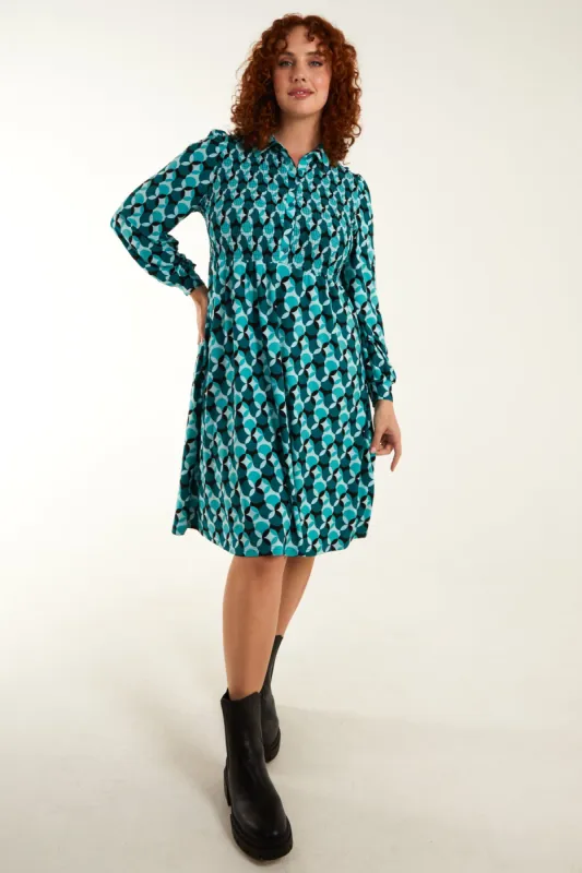 Curve Shirred Bust Long Sleeve Shirt Dress sold by Blue Vanilla