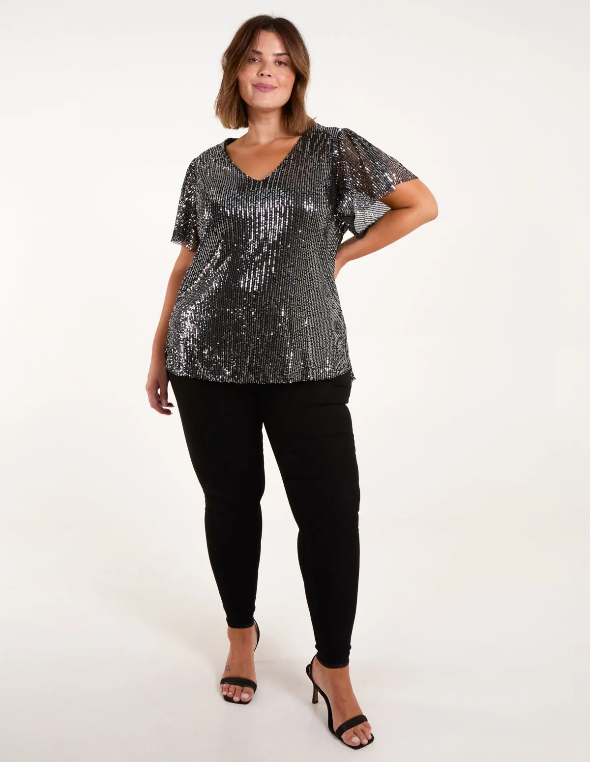 Curve Angel Sleeve V-Neck Sequin Top sold by Blue Vanilla product image thumbnail 3