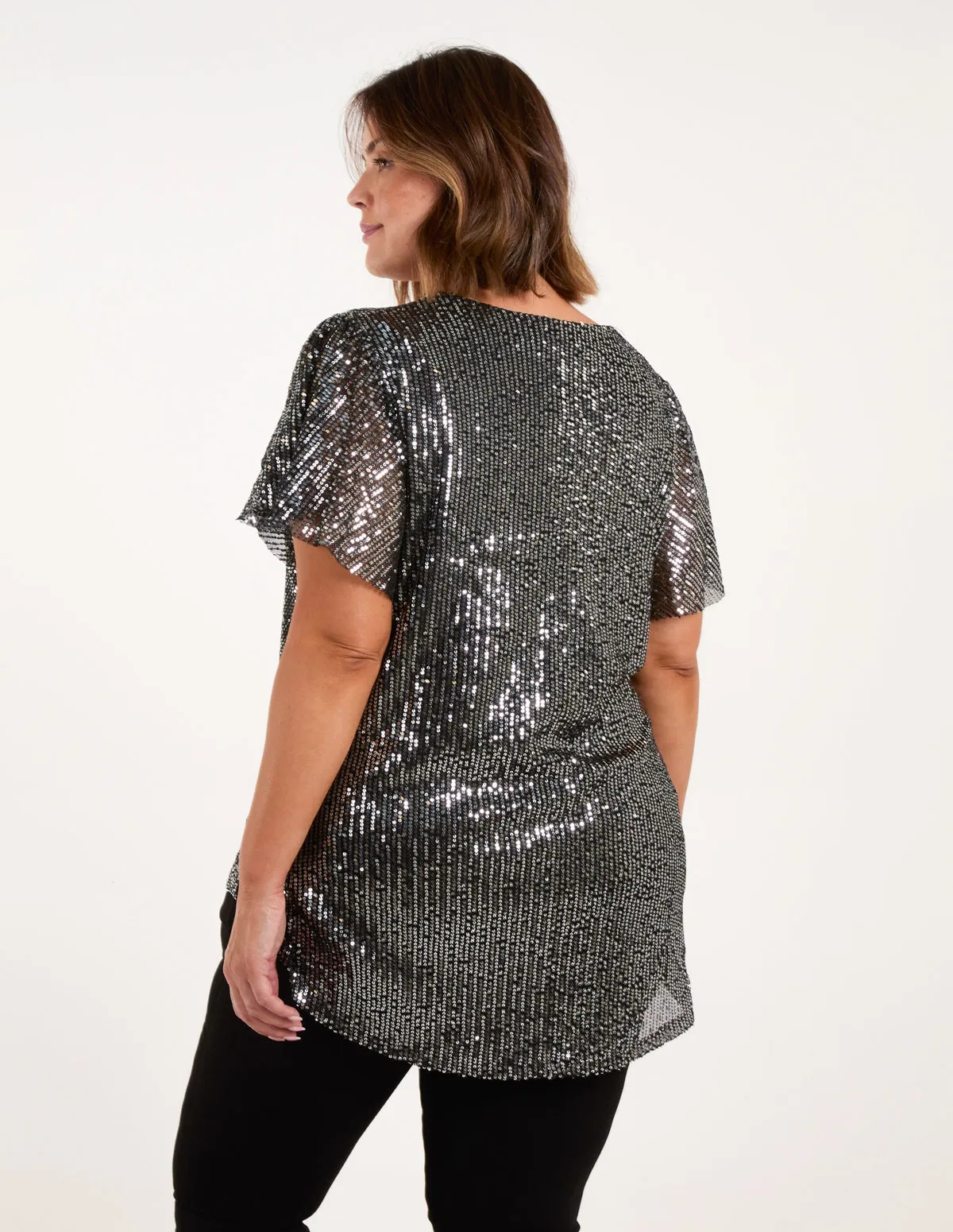 Curve Angel Sleeve V-Neck Sequin Top sold by Blue Vanilla product image thumbnail 4