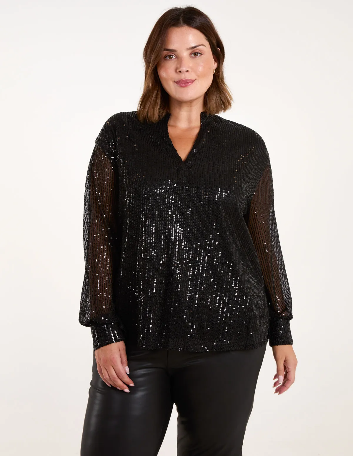 Curve Grandad Collar Sequin Shirt sold by Blue Vanilla
