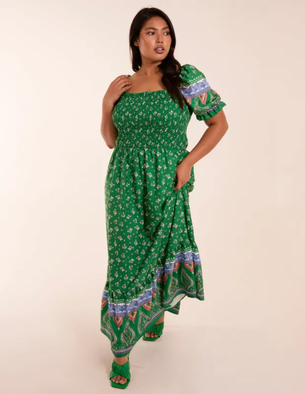 Curve Milkmaid Shirred Floral Maxi Dress sold by Blue Vanilla