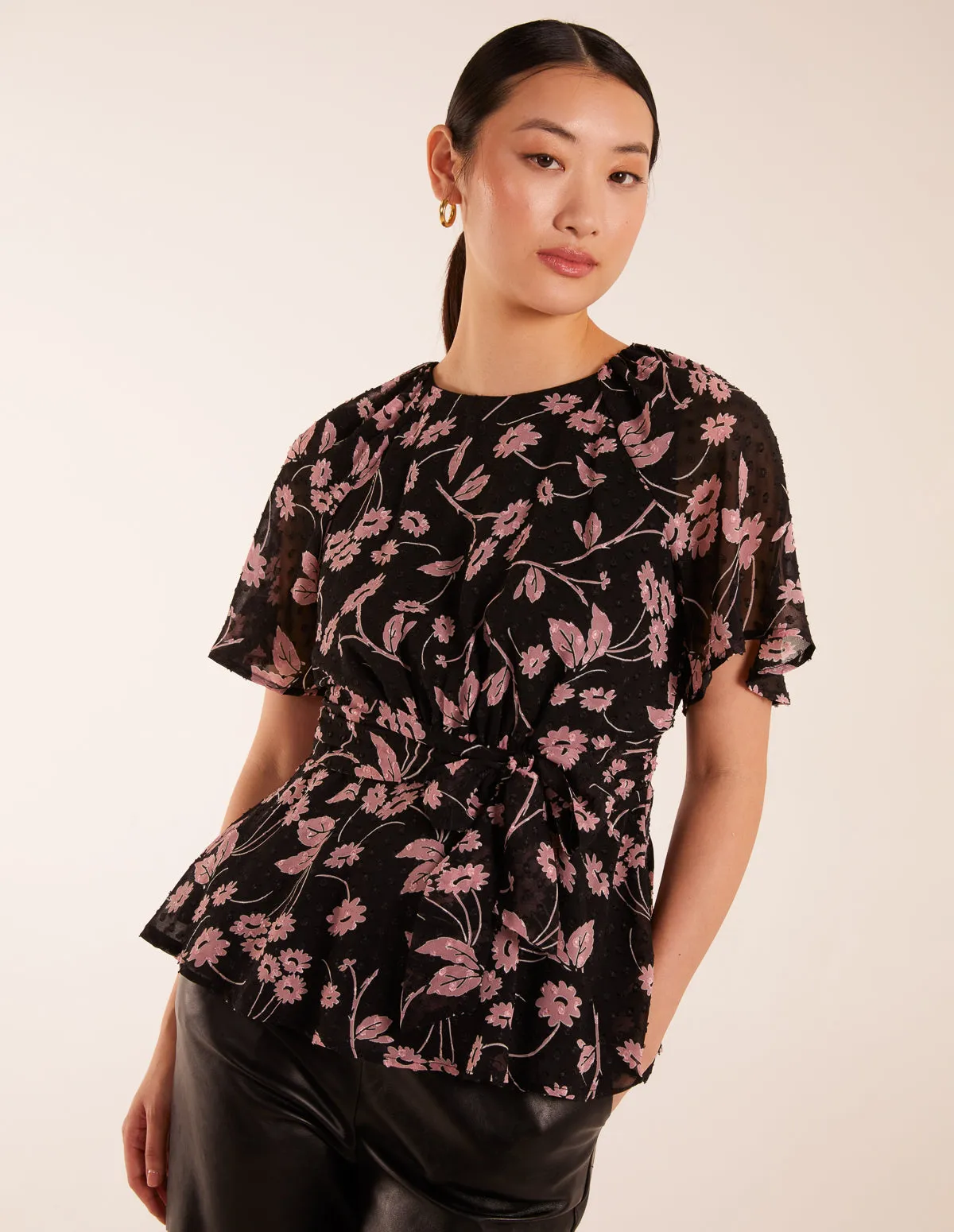 Angel Sleeve Tie Front Blouse sold by Blue Vanilla