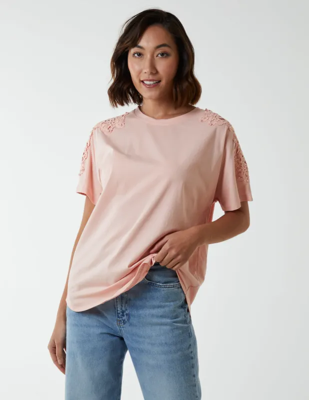 Embellished Shoulder Basic Top sold by Blue Vanilla