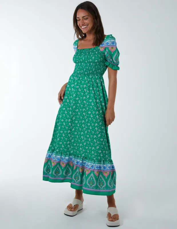 Shirred Floral Maxi Dress sold by Blue Vanilla
