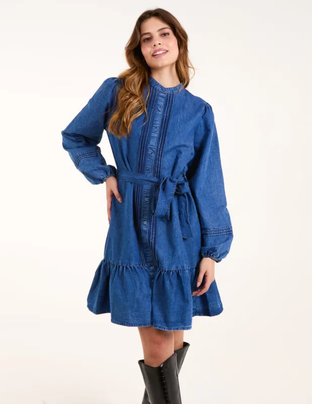 Pintuck Belted Chambray Dress sold by Blue Vanilla