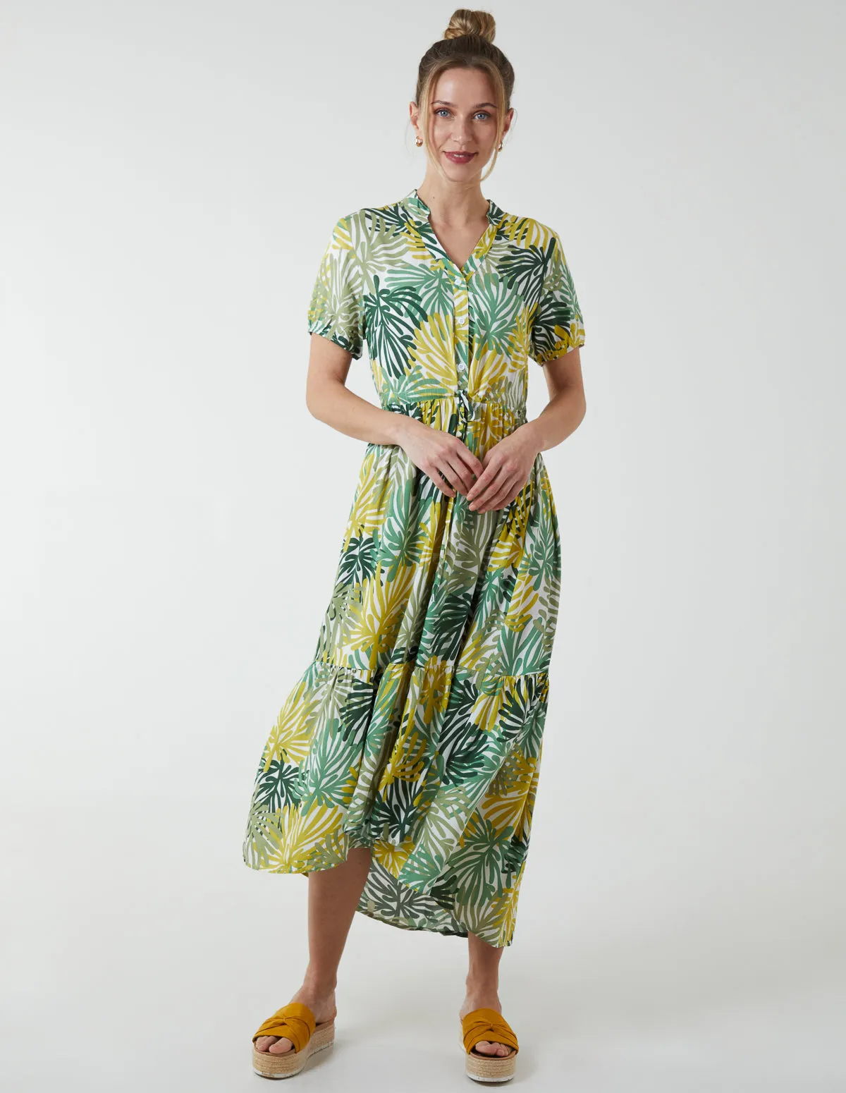 Tropical Palm Asymmetric Hem Dress sold by Blue Vanilla
