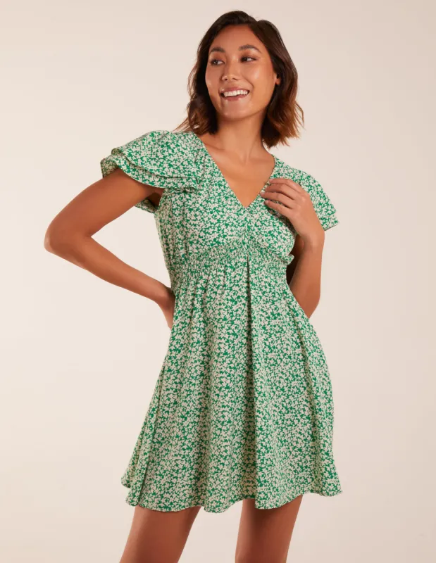 Double Ruffle Empire Shirred Mini Dress sold by Blue Vanilla