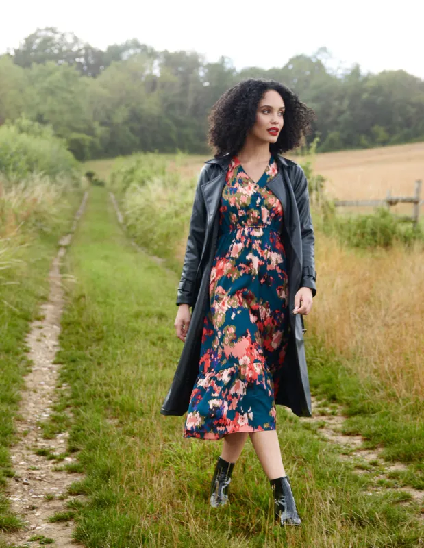 Floral V Neck Button Down Frill Hem Dress sold by Blue Vanilla