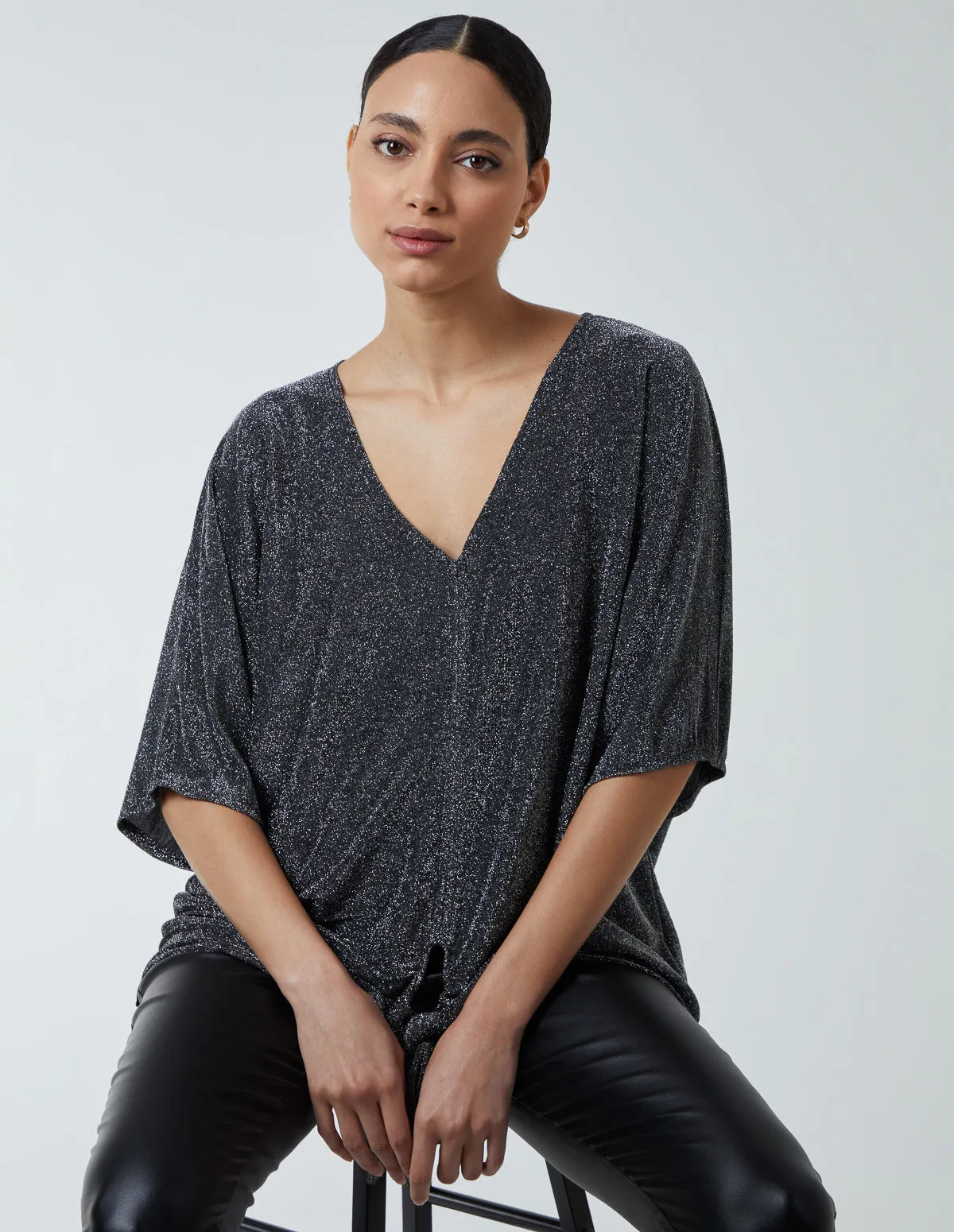 Oversized V neck knot front top sold by Blue Vanilla product image thumbnail 4