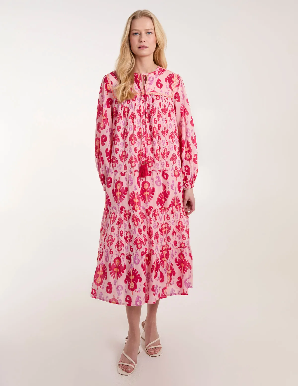 Printed Tiered Keyhole Tassel Dress sold by Blue Vanilla product image thumbnail 3