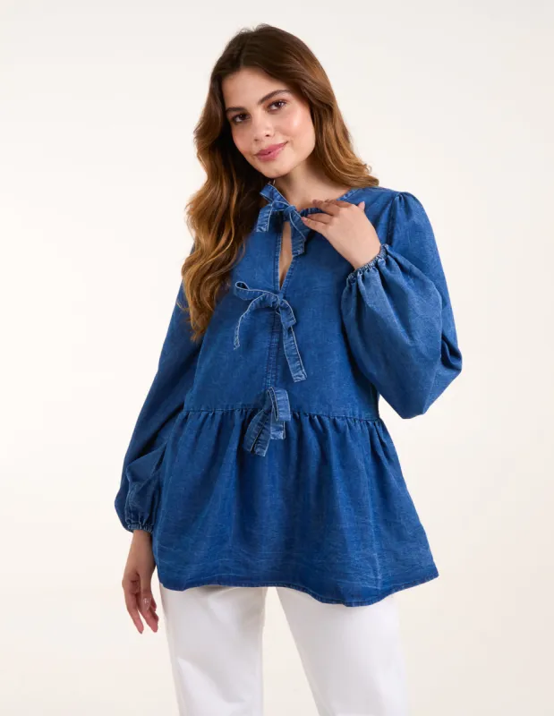 Tie Front Chambray Blouse sold by Blue Vanilla