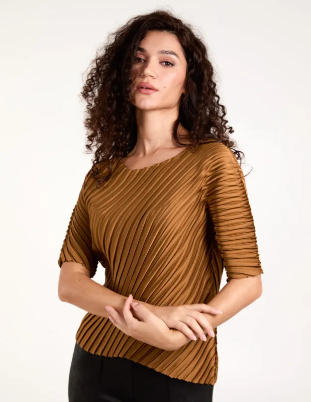 Pleated Satin Asymmetric Top sold by Blue Vanilla