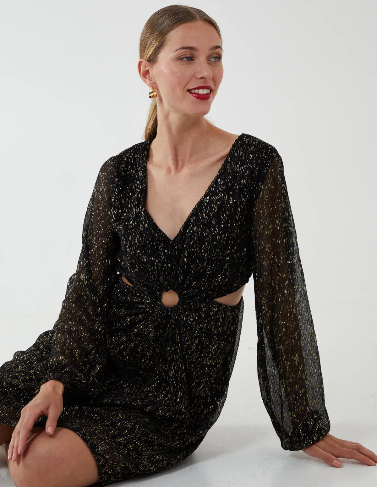 V-Neck Long Sleeve Lurex Dress sold by Blue Vanilla product image thumbnail 4