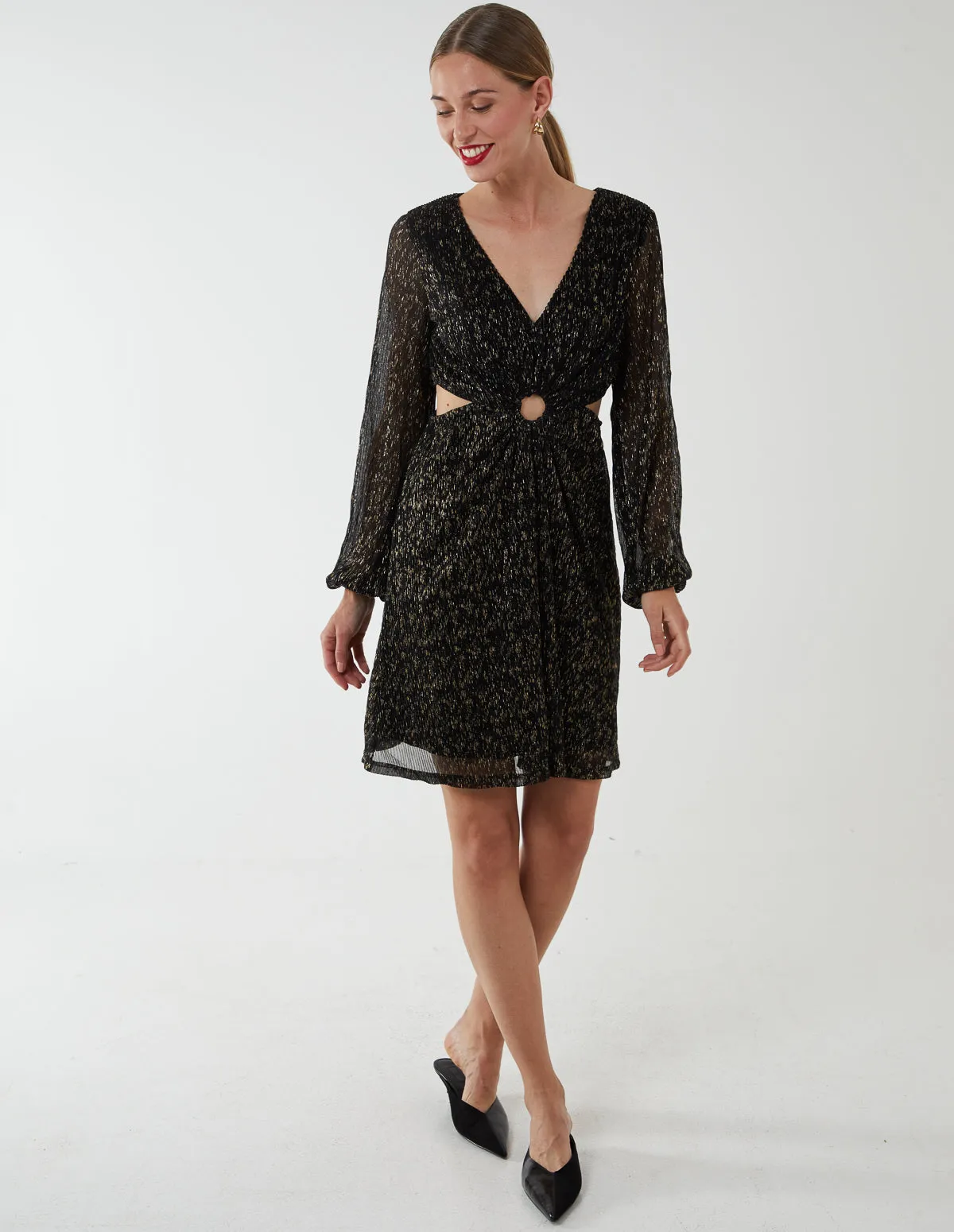 V-Neck Long Sleeve Lurex Dress sold by Blue Vanilla product image thumbnail 3