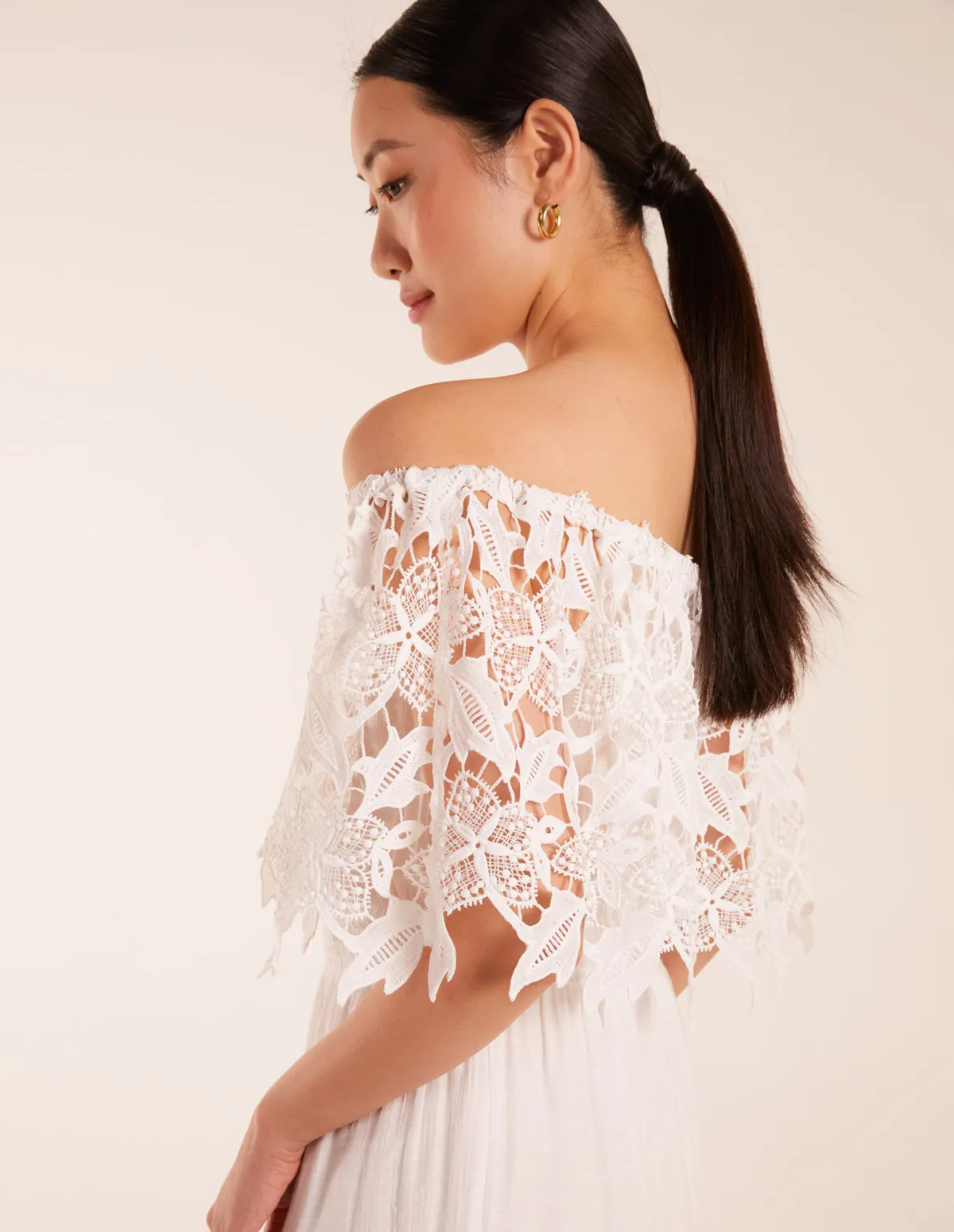 Crochet Lace Shirred Waist Midi Dress sold by Blue Vanilla product image thumbnail 4