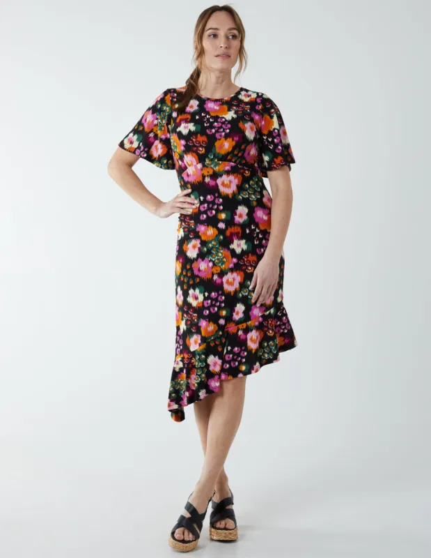 Angel Sleeve Asymmetric Midi Dress sold by Blue Vanilla